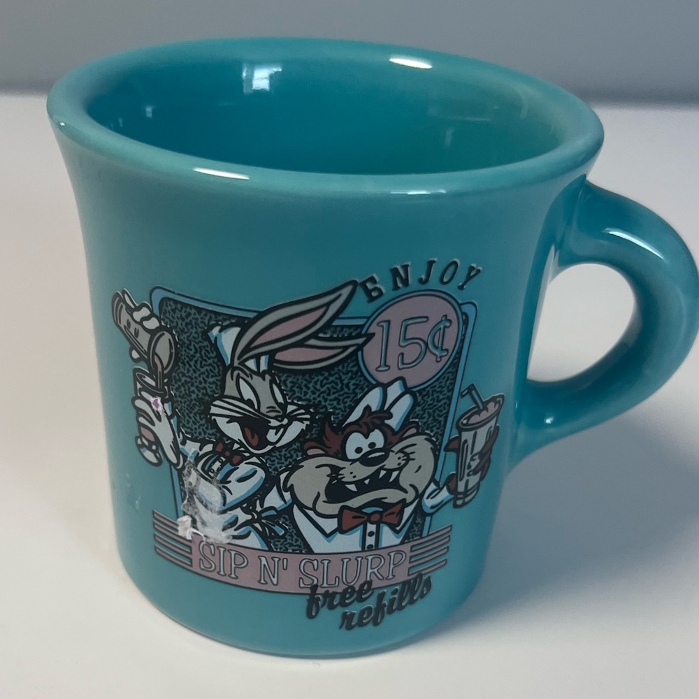 1994 WARNER BRO STUDIOS Looney Tunes Sip Slurp Free Refills BUGS BUNNY TAZ  Mug